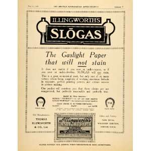 1918 Ad Gaslight Paper Willesden London Slogas Thomas Illingworth 