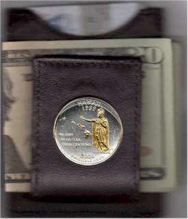 Gold on Silver Hawaii Statehood Quarter in a Folding Leather Money 