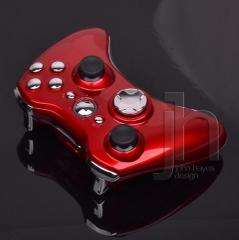 CUSTOM MODDED XBOX 360 RED AND CHROME SILVER WIRELESS CONTROLLER SHELL 