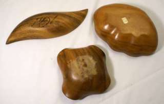 Lot of 3 Vintage Monkey Pod Wood Bowls Unique Shapes Philippines 