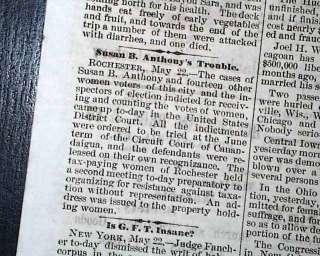 SUSAN B. ANTHONY Womens Suffrage Womans Movement VOTING Trial 1873 