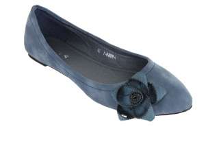 A5569 1 Women Flower Zipper Trim Design Pointy Toe Flat   Blue