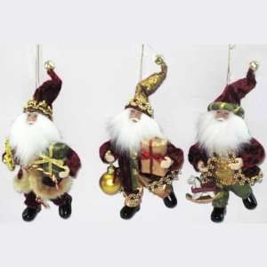   Victorian Burgundy and Gold Plush Santa Claus Christmas Ornaments 6