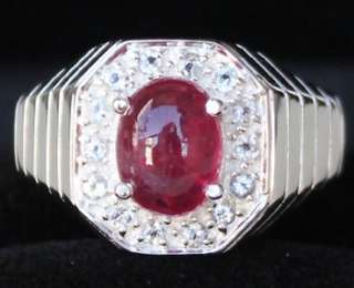 Stunning Natural 2.65ct Blood Red Ruby & W.Topaz Ring 925 No Reserve 