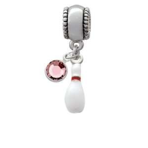   Pin European Charm Bead Hanger with Light Rose Swarovski Crystal Drop