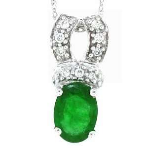  1.02ct Genuine Emerald Pendant with Diamonds in 14Kt White 