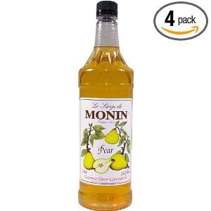 Monin Flavored Syrup, Pear, 33.8 Ounce Plastic Bottles (Pack of 4 