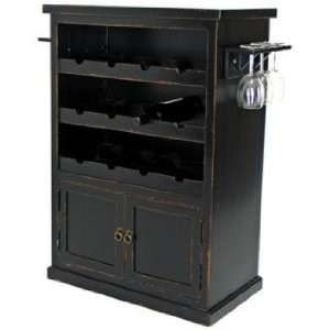   Painted Antique Black Finish Solid Birch Wine Cabinet