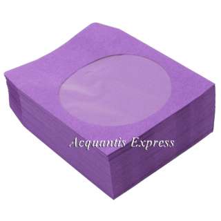 100 Purple Color CD DVD Paper Sleeves Window New / FS  