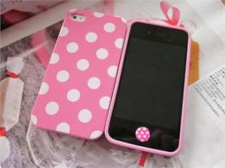 Pink+White Board Cute Soft Shell Polka Dots Case for iPhone 4 4S 