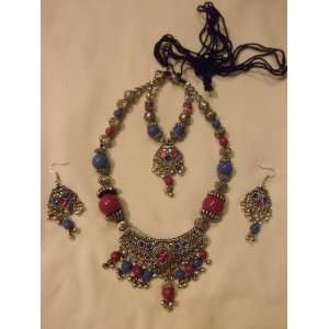  Fashion Jewelry (Navratri)   Blue and Pink Beads Oxidized 