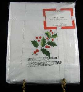 WILLIAMS SONOMA HOLLY EMBROIDERED 70X108 TABLECLOTH  