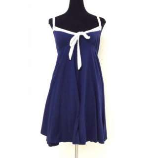 Navy Blue & White Moda Intl Soft Babydoll Dress sz M  