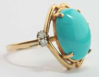 Robins Egg Blue Persian Turquoise 14K Yellow Gold Ring w/ Diamond 