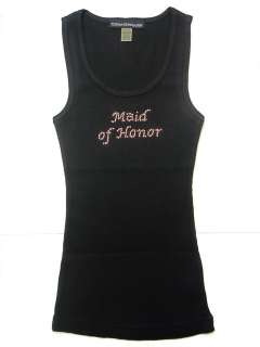 Black ♥ MAID OF HONOR ♥ Long Tunic Shirt Crystal Wedding Tank Top 