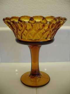 VTG Dark AMBER Pedestal cut glass Candy Nut Dish bowl Depression 