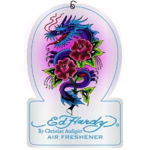 Ed Hardy Air Fresheners Blue Dragon Roses Tattoo Design Silver Scented 