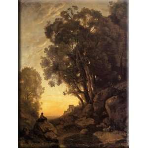   , Evening 22x30 Streched Canvas Art by Corot, Jean Baptiste Camille
