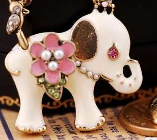 Cute Cartoon White Elephant Pendant Necklace Gold  
