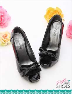 BN Womens Bow Peep Toe Platform Pump Heels Shoes Black  