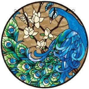   Peacock Hand painted Glass Art Window Panel: Home & Kitchen