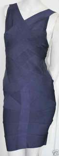 Authentic Herve Leger Violet Blue Bandage Stretch Dress NEW L 