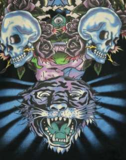ED Hardy Men Double Skull & Tiger Black L S T Shirt  