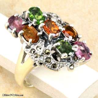 FANCY COLORFUL TOURMALINE 925 SILVER RING SIZE 7.5 Q348  