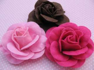 9ps Big Felt Rose 4D Flower Bow Applique  3 Colors D002  