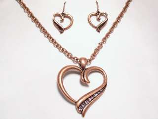   Gold Rhinestone Crystal Heart Necklace & Earrings FREE Gold Box  