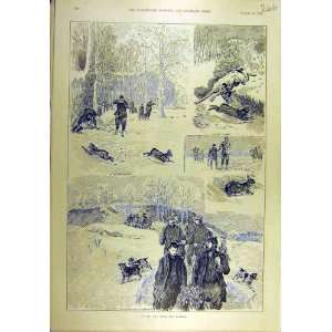    1892 Rabbit Shooting Hunting Hounds Sport Print