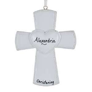  Personalized White Cross with Heart Christmas Ornament 