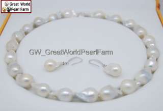 GW Rare 12 14MM Natural Abnormal Shape Pearl Set 925S  