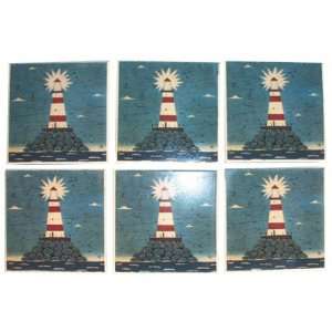 Warren Kimble Lighthouse #1 Set of 6 Stone Coasters:  