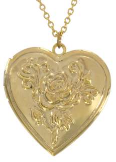 Heart Photo Locket Pendant Necklace Rose Design Gold GP  