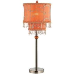  Table Lamp Orange Colored Beaded Fabric Shade: Home 
