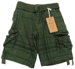 URBAN PIPELINE Boys Green Plaid Khaki Cargo Shorts with Belt NWT $32 