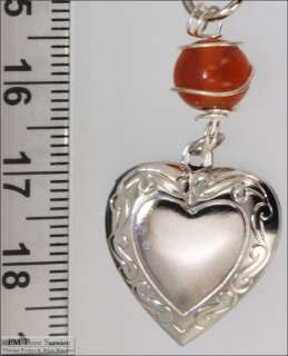 WBM heart shaped engraved locket, orange brown bead  