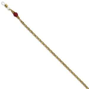   Red Crystal Bead Eyeglass Holder Gold tone 30 Chain Jewelry