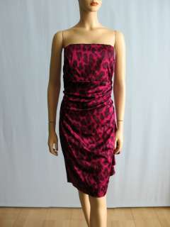 Kay Unger Leopard Print Silk Satin Strapless Dress Magenta 16 $350 