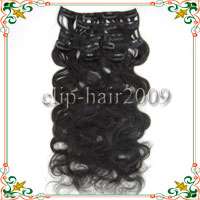 pcs Wavy Human Hair Clips On In Extensions #1B   