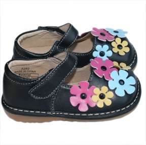 BLACK Flowers SQUEAKY SHOES Toddler SIZE 4 5 6 7 BF2  