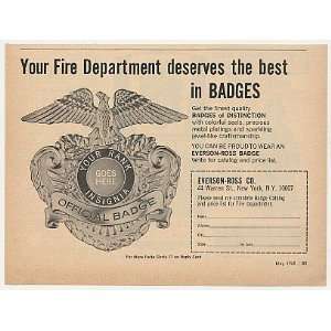  1965 Everson Ross Fire Dept Firemen Badges Print Ad