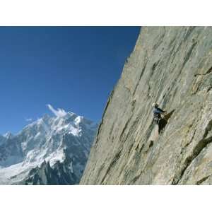Man Climbing Near Naysar Pass, Karakoram Mountains, Pakistan Premium 