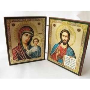 JESUS CHRIST VIRGIN MARY Folding Orthodox Icon (Wood Lithograph 8x4 