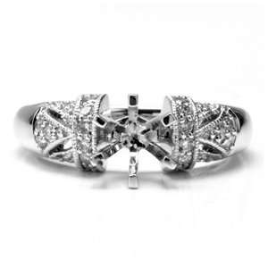   Diamond, 14K White Gold Vintage Engagement Setting/ Ring: Jewelry