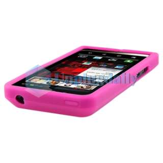 Pink Gel Case Cover+Privacy Film+Car+AC Charger For Motorola Droid 