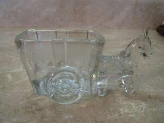 CLEAR Pressed Glass VTG Horse & Cart/Wagon OPEN SALT DIP  TINY CANDY 
