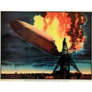  1951 Print Hindenburg Explosion Airship Fred Ludekens 