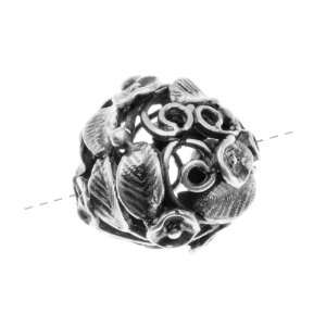  Antiqued Silver Plated Focal Bead Floral Pattern 13mm (1 